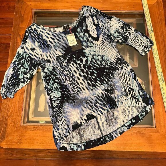 NEW Cynthia Rowley 1XL Top Tunic Animal Print Blue White NEW - Picture 1 of 13